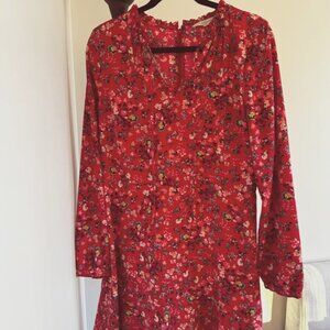 LOFT red floral long sleeve swing dress